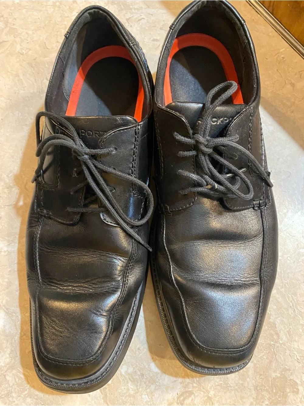 Rockport Black Leather Lace-Up Oxfords with Orange Insole Trim